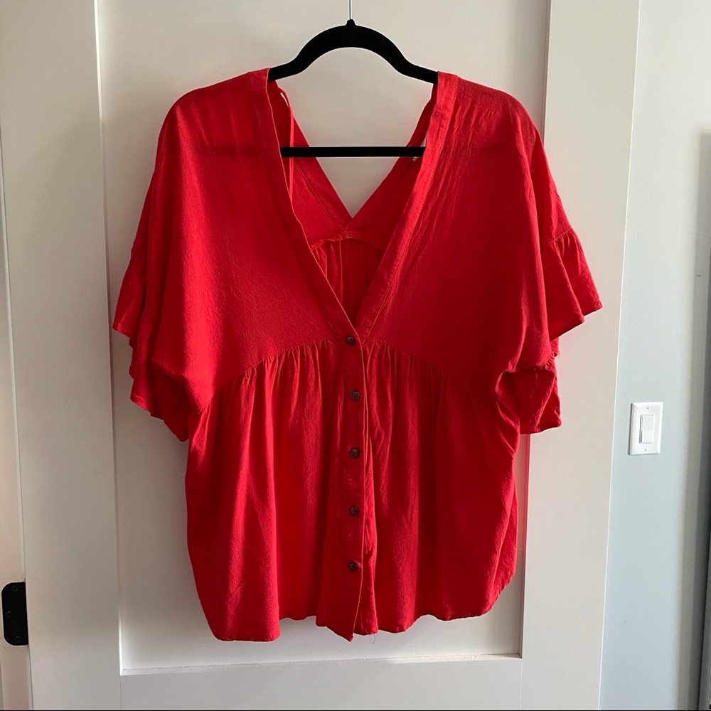 Red Short Sleeve Blouse